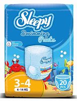 Sleepy Swimming Подгузники-трусики, размер 3-4, 4-14 кг, 20 штук					