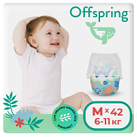 Offspring Трусики-подгузники, размер M (6-11 кг), 42 штуки / цвет белый, голубой/расцветка Море					