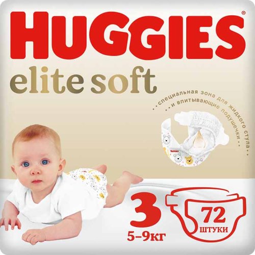 Huggies Подгузники Elite Soft 3, 5-9 кг, 72 штуки