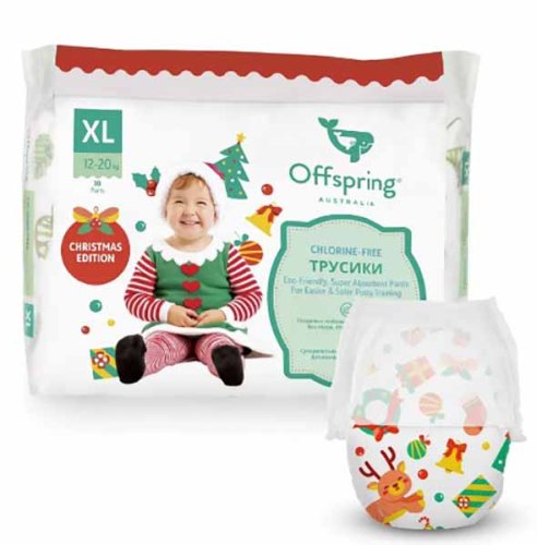 Offspring Подгузники, размер XL, 12-20 кг,  30 штук / расцветка Новый год